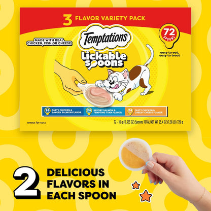 Temptations Lickable Spoons Adult Wet Cat Treats, 72 Spoons, Variety Pack