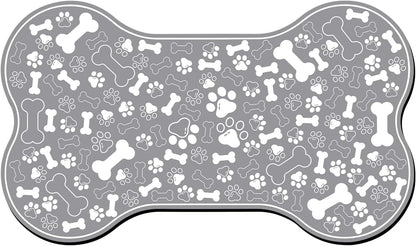 Dog & Cat Food Mat Bone Shaped Pet Feeding Mat Quick Absorb Water Bowl Placemat with Rubber Backing Indoor Floor Stain Resistant Pet Accessory Supplies (Grey, 17x29 Inches)