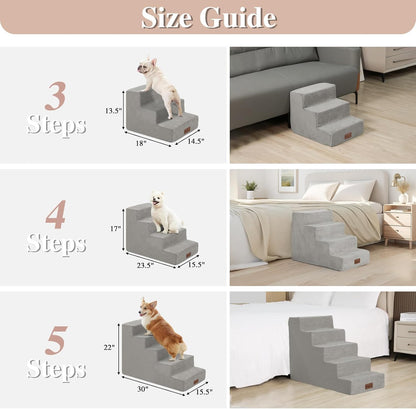 GGIB Non-Slip Pet Stairs for Small Dogs & Cats - 4-Step, Removable Washable Cover, Light Grey, 17" H