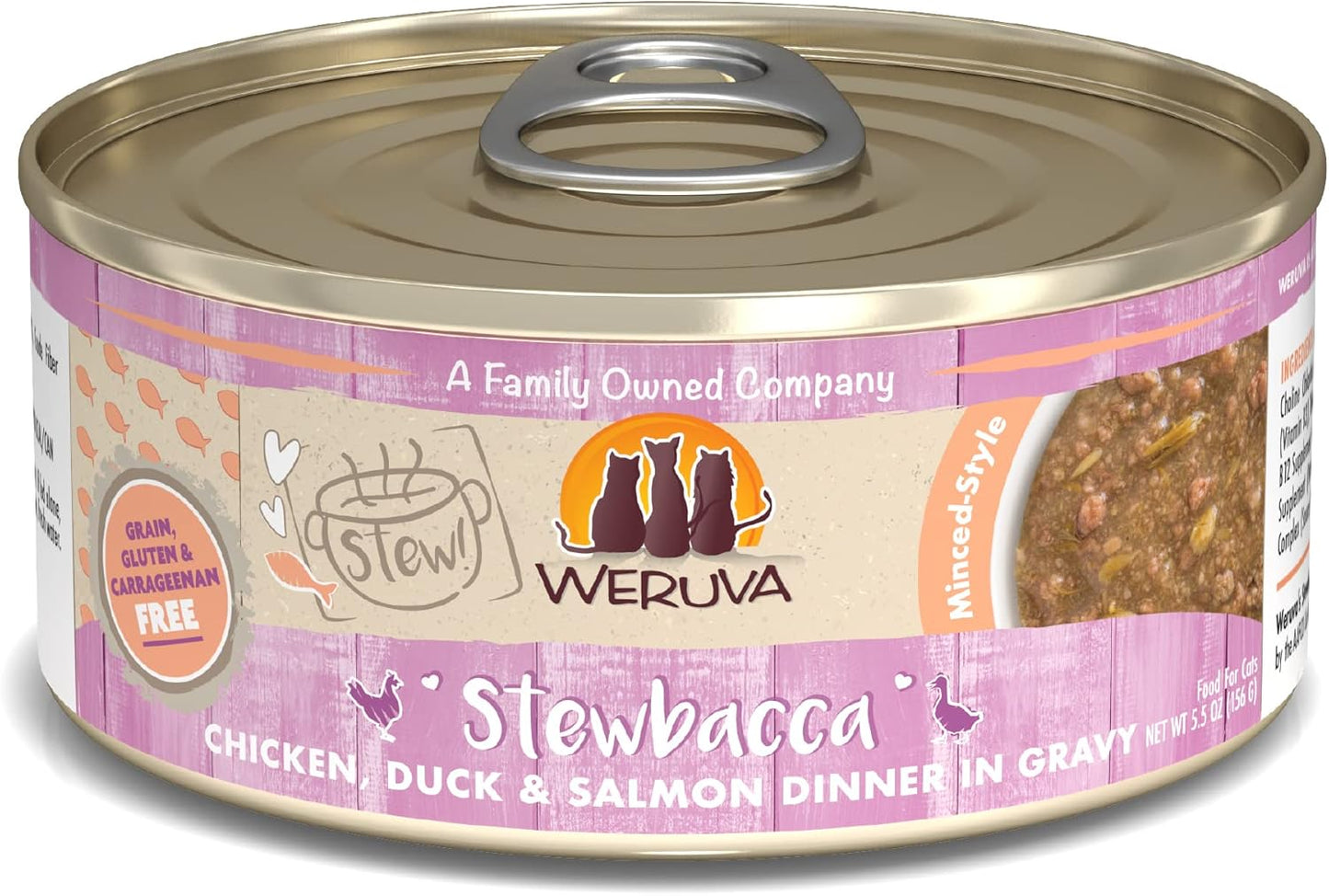 Weruva Classic Cat Stews!, Stewbacca with Chicken, Duck & Salmon in Gravy, 5.5oz Can (Pack of 8)
