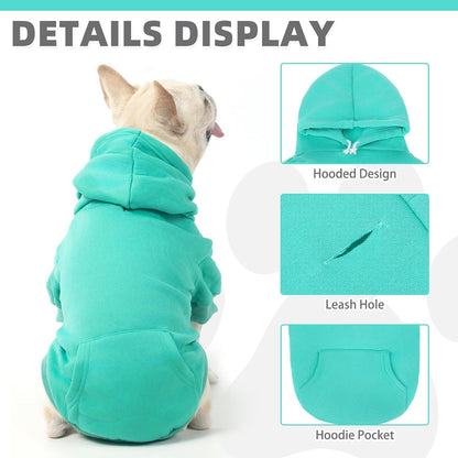 KOOLTAIL Basic Dog Hoodie - Soft & Warm Dog Hoodie Sweater with Leash Hole and Pocket, Dog Winter Coat, Cold Weather Clothes Sweatshirt for Small Medium Large Dogs Puppy Cat Boys Girls Lake Blue SM