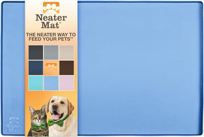 Neater Pet Brands Neater Mat Pet Mats for Food and Water, Cat & Dog Bowl Mat Waterproof Silicone, Feeding Tray, Dog Food Mats for Floors, Placemat w/Raised Edge for Under Bowls, 24" x 16", Light Blue