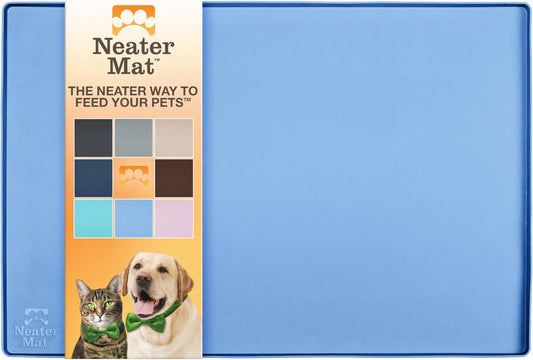 Neater Pet Brands Neater Mat Pet Mats for Food and Water, Cat & Dog Bowl Mat Waterproof Silicone, Feeding Tray, Dog Food Mats for Floors, Placemat w/Raised Edge for Under Bowls, 24" x 16", Light Blue