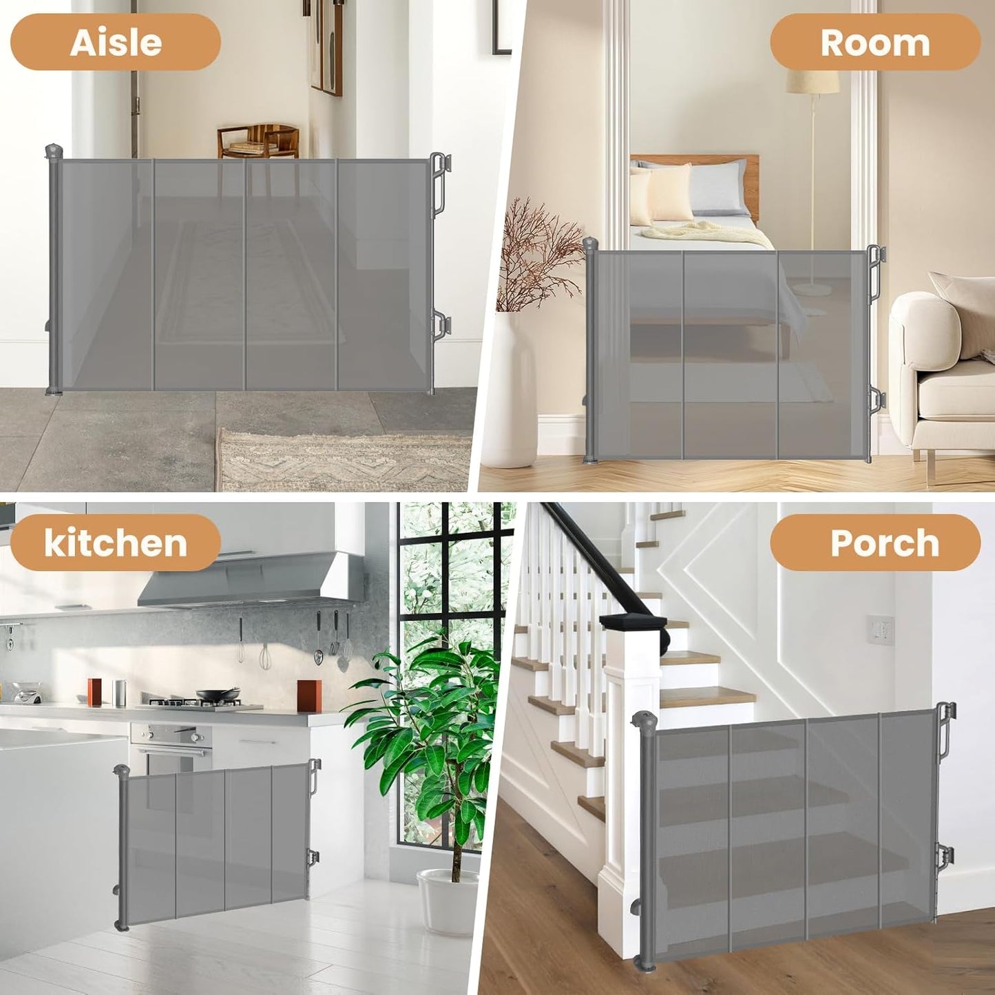 Reinforced Retractable Baby Gate, Mesh Dog Gate, Child Safety Gate for Doorways, Stairs, Hallways, Indoor/Outdoor, Wide Openings -33.5" Tall, Width up to 55" Gray