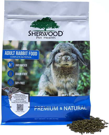 Sherwood Pet Health Adult Rabbit Food Alfalfa Timothy Hay-Based Blend 10 lbs, Grain and Soy-Free for Better Digestion