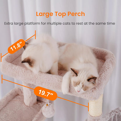 Heybly Tall Cat Tree, 78-inch Multi-Level Cat Tower for Indoor Cats, 2 Widened Plush Perches Cat Condo with Scratching Board and Big Caves, Muchroom HCT033MU