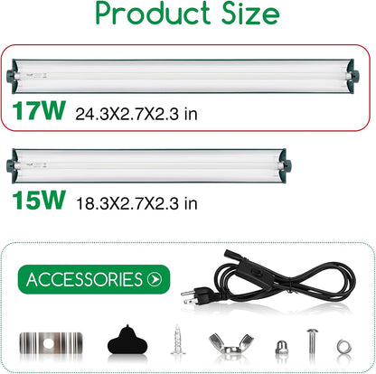 T8 Reptile Light Fixture Combo Kit 17W Light Fixture Jungle Green Reptile Terrarium Hood 10.0 UVB Light Bulb Fluorescent Tube for Bearded Dragon Lizards Tortoise for Tropical and Deserts Reptile lamp