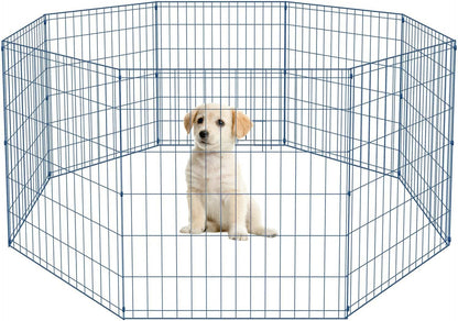 30 Tall Dog Blue Playpen Crate Fence Pet Kennel Play Pen Exercise Cage -8 Panel