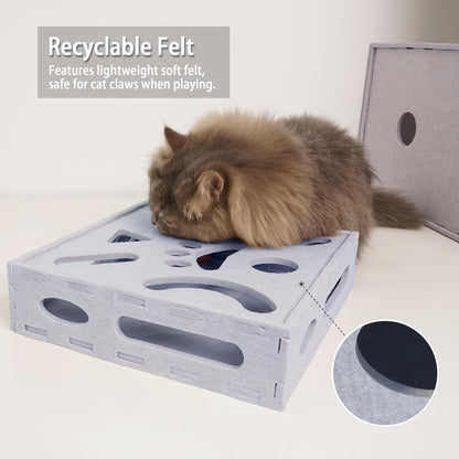 PETKARAY Felt Cat Puzzle Toy, Interactive Cat Toys for Indoor Cats, Interactive Maze for Kitten Felt Puzzle Box with Ball, Grey