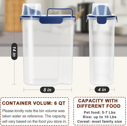 TBMax Large Cat Food Storage Container, Portable Dog Food Container with Upgraded Large Spout and Cup, Travel Pet Food Storage Dispenser for Kibble Storage, Bird Seed Container - Dark Blue