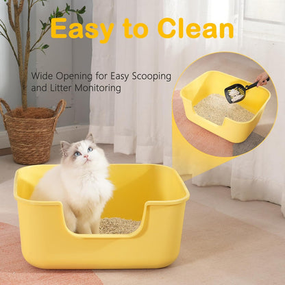 Large Cat Litter Box with High Sides,Cat Boxes for Indoor Cats,Cat Litter Pan for Kitty,Litter Box with Low Entry,Easy to Clean,Anti-Splashing (Green)