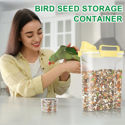 TBMax Pet Dog Cat Food Storage Container 5 to 7 lbs, Airtight Bird Seed Container with Large Spout & Cup, Cat Food Storage Dispenser for Kibble Dog Treat - Light Yellow