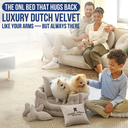 Luxury Dog Bed Chesterfield – Handcrafted Velvet Throne for Dogs | Joint Support, Calming & Temp-Regulating Comfort | Durable 5+ Years, Anti-Claw, Washable 100+ Times –Ivory, Size: XS