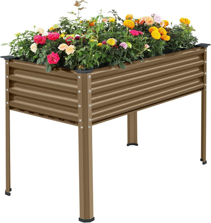 Land Guard Galvanized Oval Large Metal Raised Garden Bed with Legs for Vegetables (Beige)