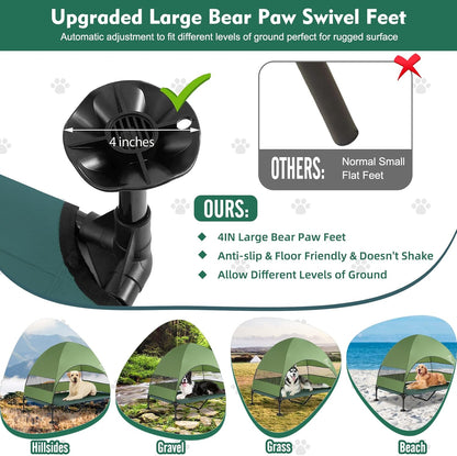Upgraded Elevated Dog Bed with Canopy, Portable Raised Outdoor Dog Bed with Stable Anti-Slip Feet, Wider Shade Pet Bed Cot, Raised Dog Beds for Large Pets Camping, Indoor & Outdoor Use