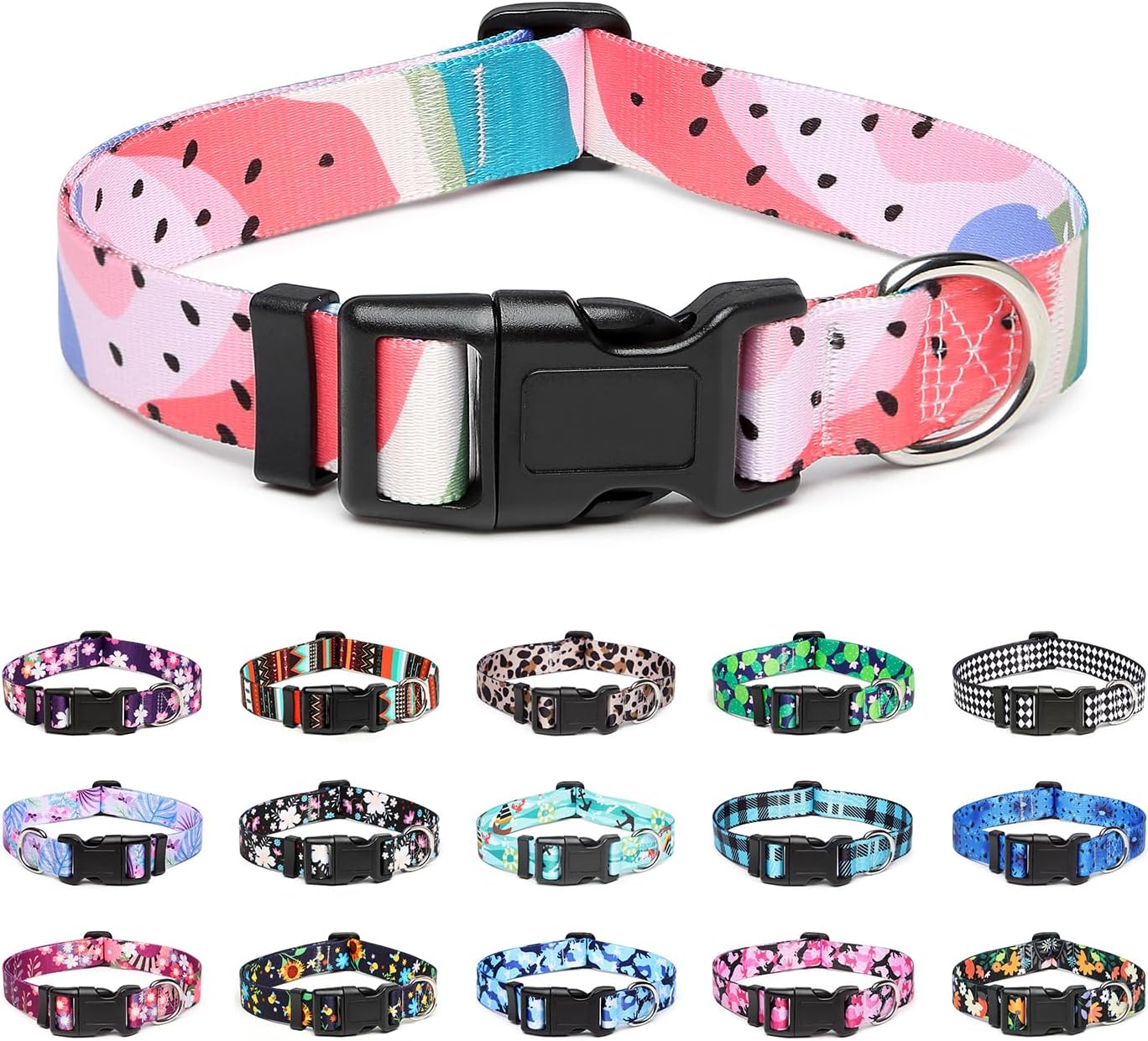 Mercano Adjustable Dog Collar - Special Design Patterns, Soft Nylon Comfortable Durable Pet Collar for Small Medium Large Dogs (L, Watermelon)