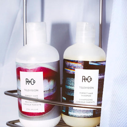 R+Co Television Perfect Hair Shampoo & Conditioner Set + Sample (0.5oz) | Lightweight + Smoothing + Volume | Vegan + Cruelty-Free | 8.5oz (pack of 2)