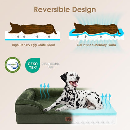EHEYCIGA Orthopedic Dog Bed for Small Dogs, Waterproof Memory Foam Small Dog Beds with Sides, Non-Slip Bottom and Egg-Crate Foam Medium Pet Couch Bed with Washable Removable Cover, Dark Green
