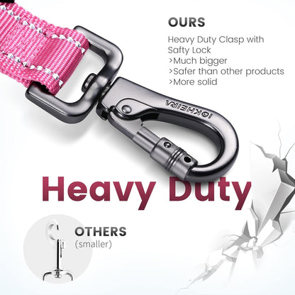 IOKHEIRA 6Ft /4Ft Dog Leash Rope for Large Dogs, Heavy Duty with Comfortable Padded Handle and Highly Reflective Threads,4-in-1 Multifunctional Dog Leashes with Car Seat Belt for Training (Pink)