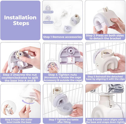 mini&moe Rabbit Water Bottle - 17.6oz Automatic Guinea Pig Water Bottle No Drip Gravity Silent Hanging Bunny Water Dispenser with Floating Bowl for Hamster, Gerbils, Ferret, Chinchilla