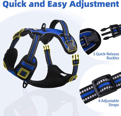 PUPTECK No Pull Dog Harness Medium Sized, Adjustable Reflective Dog Harness with Handle Easy Control, Comfortable Soft Padded Pet Vest Harness for Medium Dogs, Blue M
