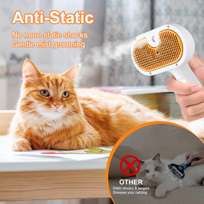 Cat Steam Brush, Pet Steam Brush for Cat & Dog, Mist Spray Comb, Spritz Defur Tool, Water Grooming Kit, Dog Hair Removal Steam Cleaner with Release Button Contains 1*Shampoo, Dental Wipes