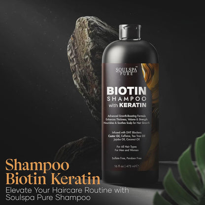 Biotin Shampoo with Keratin - Advanced Anti-Thinning, Hair Growth & Repair Formula - Soothes Scalp, with Tea Tree Oil & DHT Blockers - Strong, Healthy Hair for Men & Women - 16 fl oz