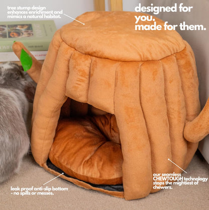 Hopp'd™ Guinea Pig Hideout & Bed – 2-in-1 Washable Tree Stump House | Rat, Ferret, Hamster, Bunny Bed Hideout | Waterproof, Anti-Slip, Chew-Proof | Free Pillow | Small Animal Accessories (Large)