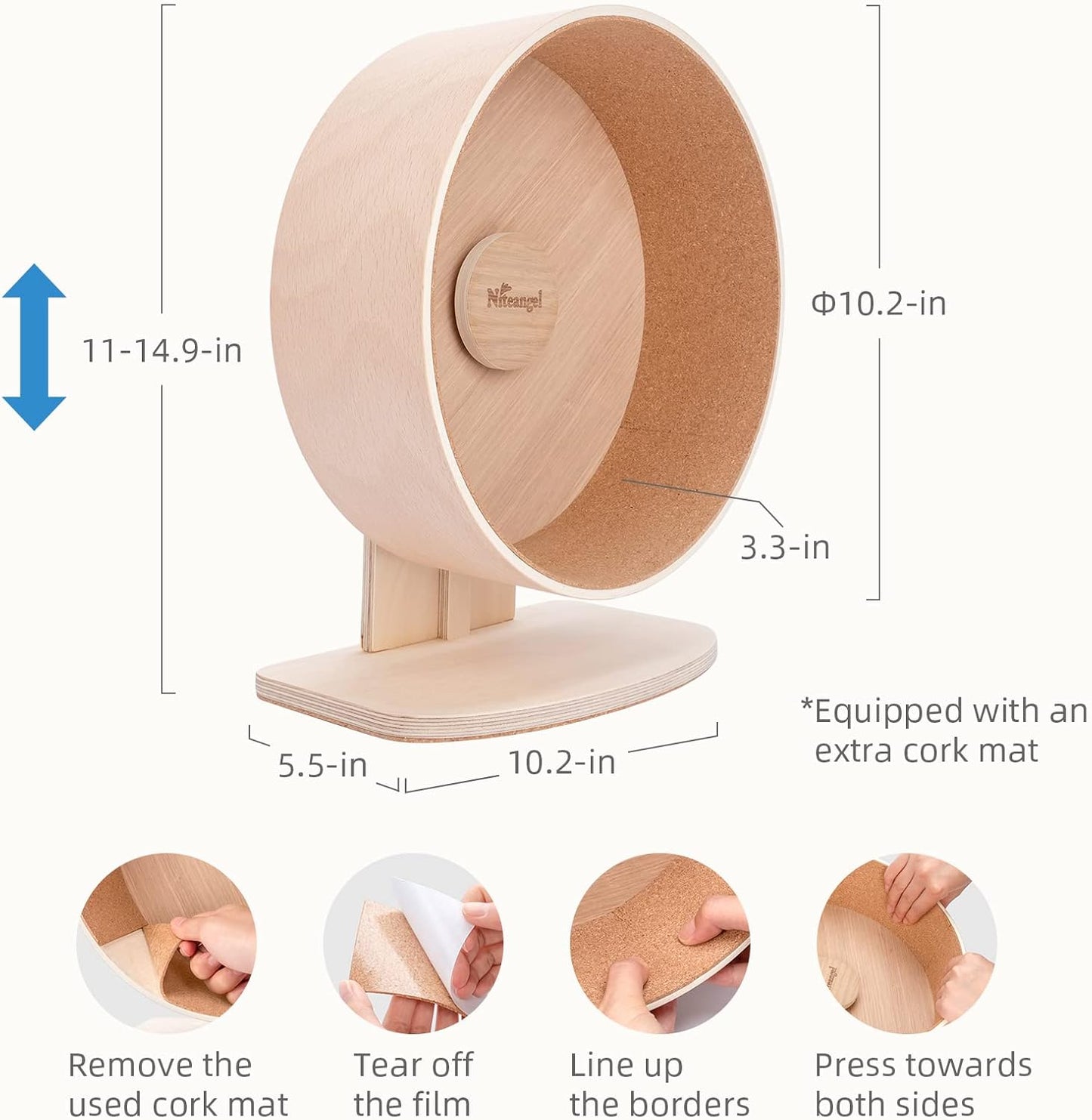 Niteangel Wooden Hamster Exercise Wheel: - Silent Hamster Running Wheel for Hamsters Gerbil Mice and Other Similar-Sized Small Pets (M)