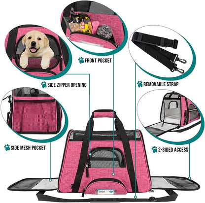 PetAmi Airline Approved Pet Carrier for Cat, Soft Sided Dog Carrier for Small Dog, Cat Travel Supplies Accessories Indoor Cat, Ventilated Pet Carrying Bag Medium Large Kitten Puppy, Small Heather Pink