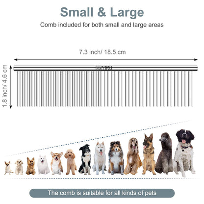 YIRU Dog Cat Grooming Combs,Large Steel Comb for Knots,Mats & Loose Hair Removal,Professional Grooming Comb for Dogs Cats