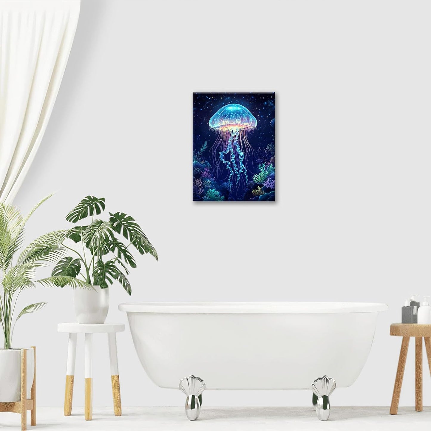 Ocean Jellyfish Wall Art Canvas Coral Fish Wall Decor Prints Framed Painting Underwater Pictures Gifts Artwork for Bathroom Living Dining 16"x20"