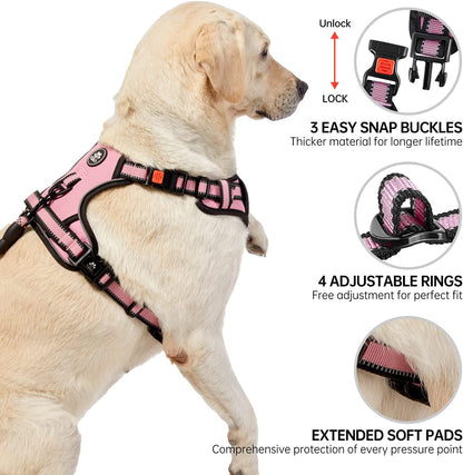 NESTROAD No Pull Dog Harness,Adjustable Oxford Dog Vest Harness with Leash,Reflective No-Choke Pet Harness with Easy Control Soft Handle for Large Dogs(X-Large,Pink)
