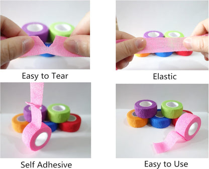 6 Pack 1" x 5 Yards Self Adhesive Bandage Wrap Breathable Cohesive Vet Wrap for Pets, Elastic Self-Adherent Tape for Sports, Wrist, Ankle (Mixed Colors)