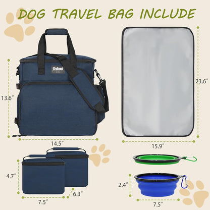 Dog Travel Bag Airline Approved–Pet Travel Tote with Collapsible Bowls,Food Containers & Feeding Mat–Multi-Pocket Organizer for Dogs & Cats, Durable & Water-Resistant for Hiking,Trips,Outdoors