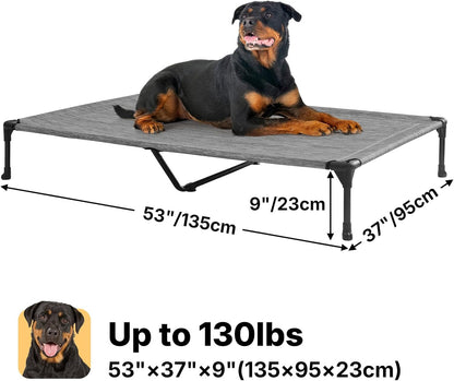 Veehoo Outdoor Elevated Dog Cot Bed, Cooling Raised Pet Bed for Large Dogs, Washable Breathable Mesh Hammock Bed with No-Slip Feet, Indestructible Ground Off Training Platform Cot