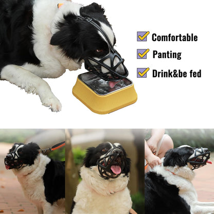 Dog Muzzle, Breathable Basket and Soft Cage Black Dog Mouth Cover,Anti-Biting, Barking and Chewing for Small Medium Large Dogs, 1 Pack Poop Bags for Dogs (XL)
