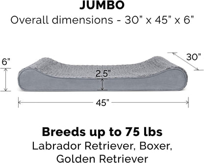 Furhaven Orthopedic Dog Bed for Large Dogs w/ Removable Washable Cover, For Dogs Up to 75 lbs - Ultra Plush Faux Fur & Suede Luxe Lounger Contour Mattress - Gray, Jumbo/XL
