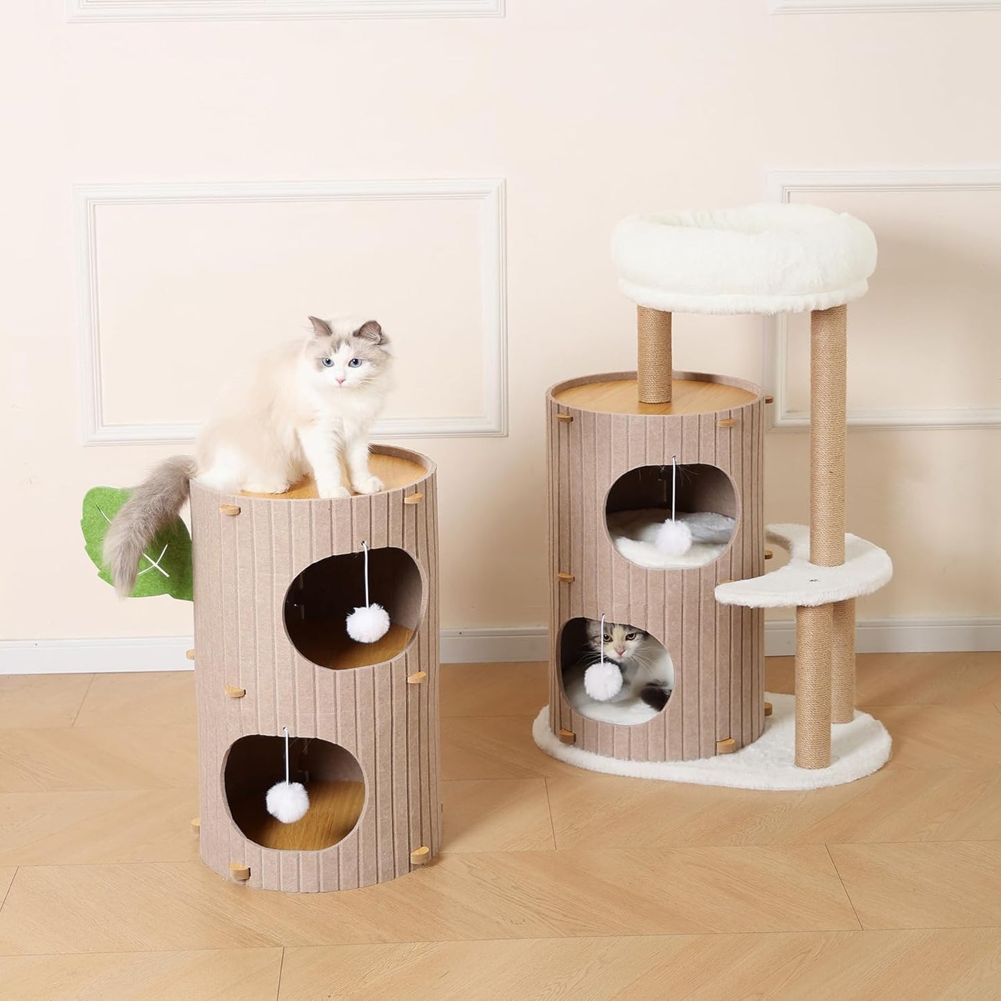 Cat House for Indoor Cats, 2-Storey Large Cat Bed Cave, Felt Covered Cats Tunnel Condo,23.6"