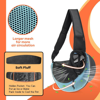 YUDODO Pet Sling Carrier for Small Dogs & Cats – Hands-Free Puppy Carrier with Safety Hook, Large Zipper Pocket, Soft Breathable Mesh, Adjustable Strap & Reflective Strip (Cyan 3.0 S)