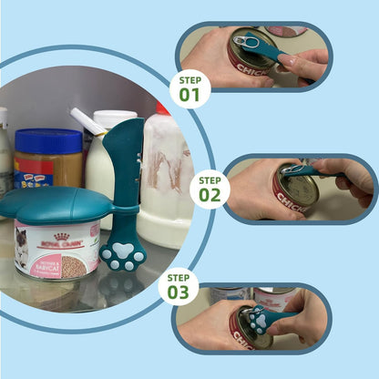 Cat Food Can Spoon & 3 Pcs Can Lids | Cute Paw Shape Can Covers & Cat Can Opener for Wet Food | Universal BPA Free Silicone for Cats and Dogs Food(Dark Blue)