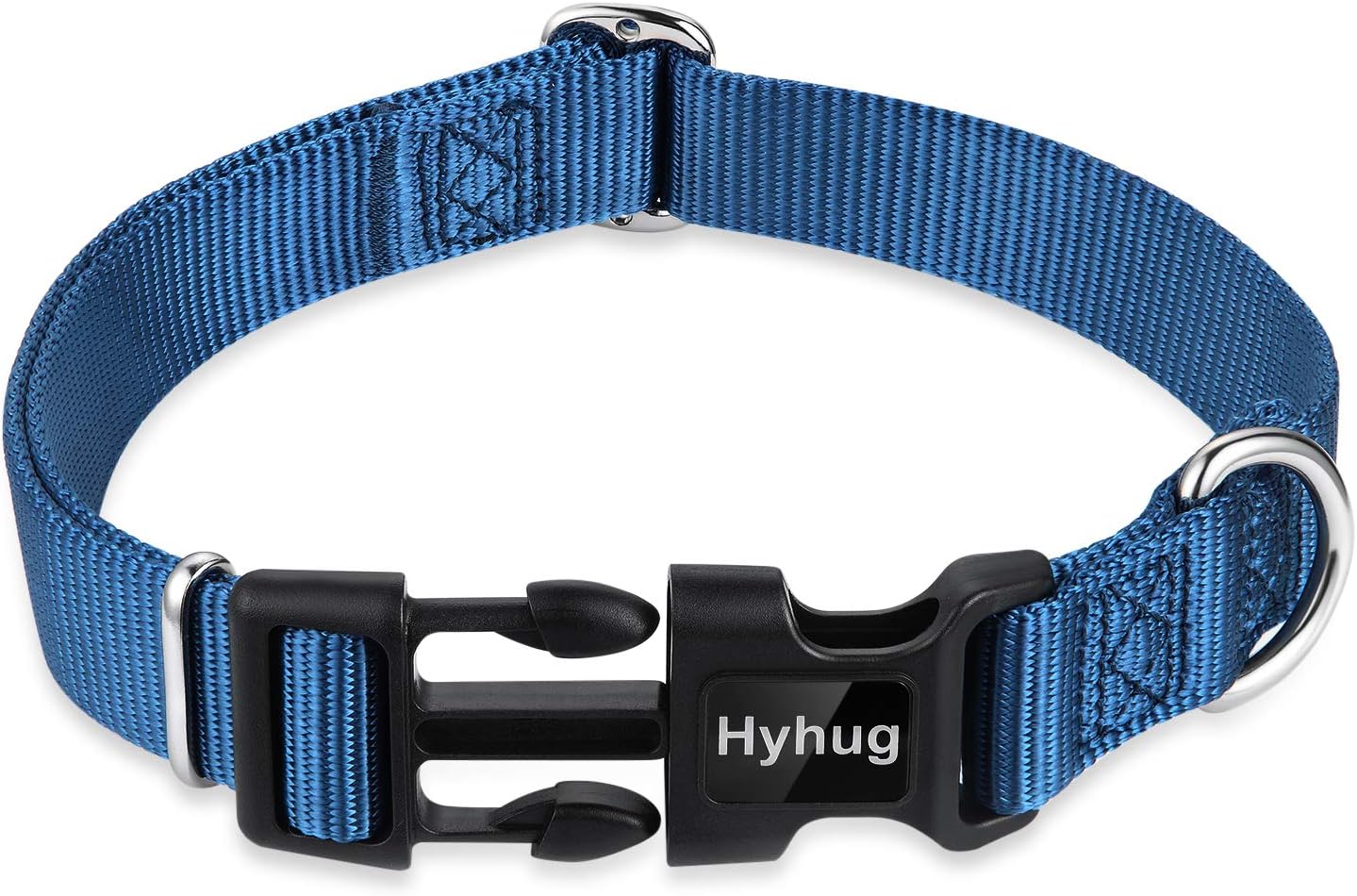 Hyhug Pets Solid Color Classic Regular Heavy Duty Basic Collar Medium Breeds Dogs, Unique Design Adjustment Triglide Slide (Buckle) Can Attached Name Tag Accessories. (Medium, Classic Blue)