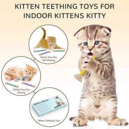 Retro Shaw Kitten Toys Catnip Ropes Cat Chew Toys, 6 Pack, Kitten Teething Toys for Indoor Cats Kitty, Safe Kitty Kicker Sticks Dental Toy