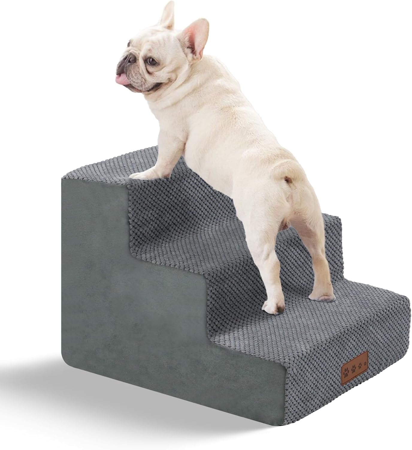 GGIB Dog Stairs for Small Dogs Cats Non-Slip Dog Steps for High Bed Pet Stairs for Sofa Couch Pet Ramp Pet Steps with Removable Washable Cover, Grey, 13" H, 3-Step