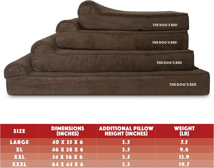 The Dog’s Bed Orthopedic Headrest Dog Bed Large Brown Plush 40x25, Memory Foam, Pain Relief forArthritis, Hip & Elbow Dysplasia, Post Surgery, Lameness, Veterinary Approved, Waterproof Washable Cover