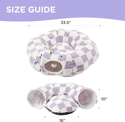 Lesure Cat Tunnel Bed for Indoor Cats - Cute Cat Donut Tunnel Toys for Small Large Cats with Washable Circle Cushion, Round Pet Peekaboo Cave Toy for Kitten/Puppy/Rabbit, Standard Purple