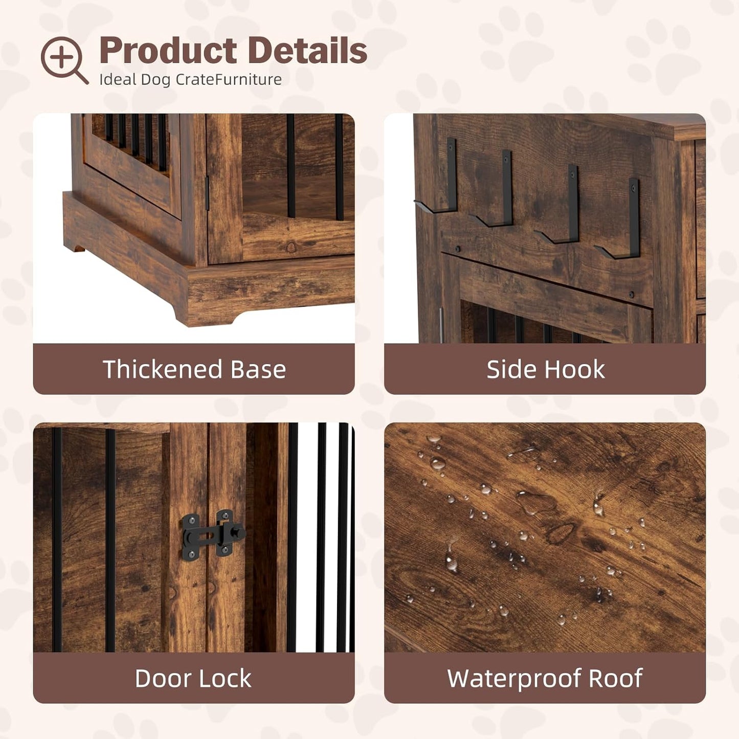 40 Inch Furniture-Style Dog Crate-Multipurpose Wood Pet Crate Furniture with Double Doors,2 Drawers, Decorative Dog House Indoor for Smal/Medium Dogs, Brown Finish