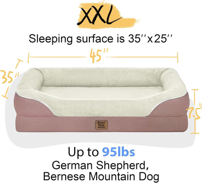 Orthopedic Washable Large Dog Bed - Dog Beds Large Sized Dogs with Removable Cover Waterproof Orthopedic Pet Bed XL Dogs Beds with Bolster