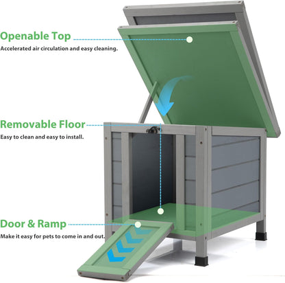 Coziwow Rabbit Hutch, Outdoor Cat House Weatherproof, Bunny Cage Indoor with Openable, Portable Small Animals Shelters with Nonslip Ramp for Hideout Rabbits/Feral Cats/Chicken/Duck/Small Animals-Gray