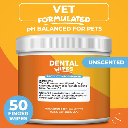Cat & Dog Teeth Cleaning Wipes - Dental Finger Wipes for Cats & Dogs - Pet Toothbrush & Tooth Brushing Kit - Effective Teeth Cleaner (Unscented)